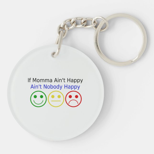 If Momma Ain't Happy Saying with Smile Faces Keychain (Back)