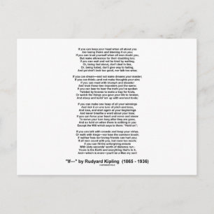 If Poem By Rudyard Kipling (Inspirational Poem) Postcard