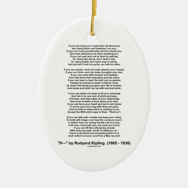 If- Poem by Rudyard Kipling (No Kipling Picture) Ceramic Ornament (Front)