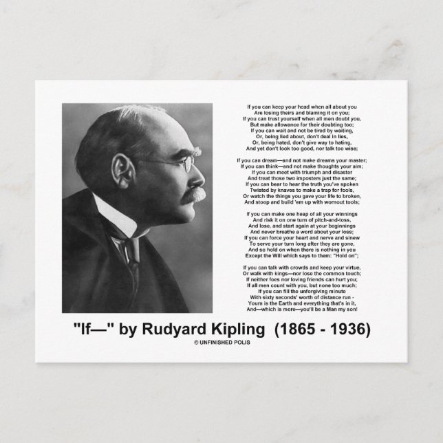 "If— " Poem By Rudyard Kipling Postcard (Front)