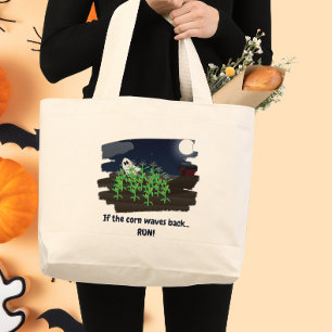 If the Corn Waves Back Funny Halloween Ghost Large Tote Bag