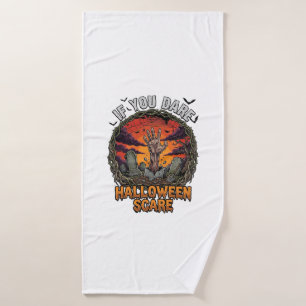 If You Dare Halloween Scare Zombie Hand Tombstone_ Bath Towel