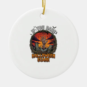 If You Dare Halloween Scare Zombie Hand Tombstone_ Ceramic Ornament