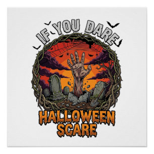 If You Dare Halloween Scare Zombie Hand Tombstone_ Poster