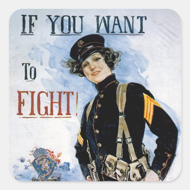 If You Want to Fight! ~ Join the Marines Square Sticker (Front)