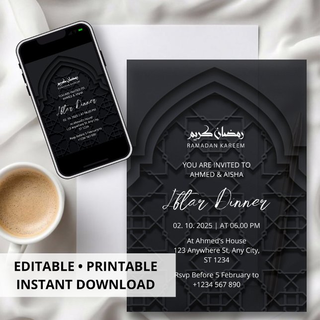 Iftar dinner invitation ramadan black mosque (Creator Uploaded)