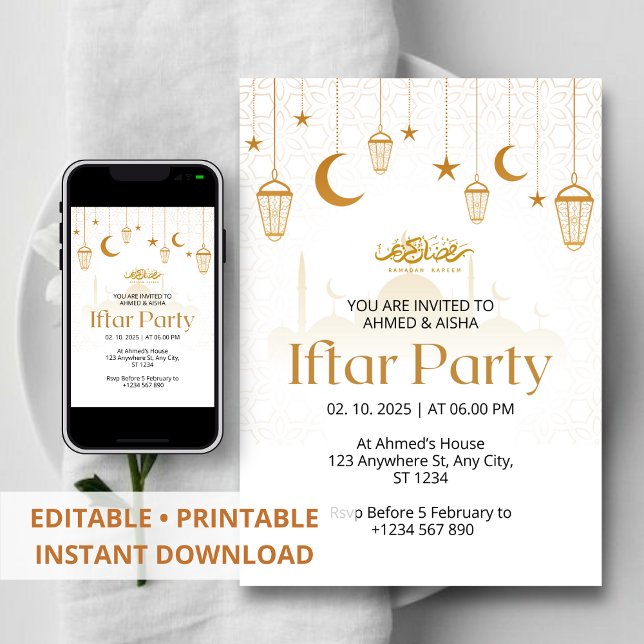 Iftar dinner invitation ramadan lentern and mosque (Creator Uploaded)