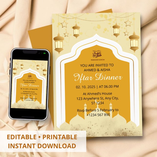 Iftar dinner invitation ramadan mosque orange (Creator Uploaded)