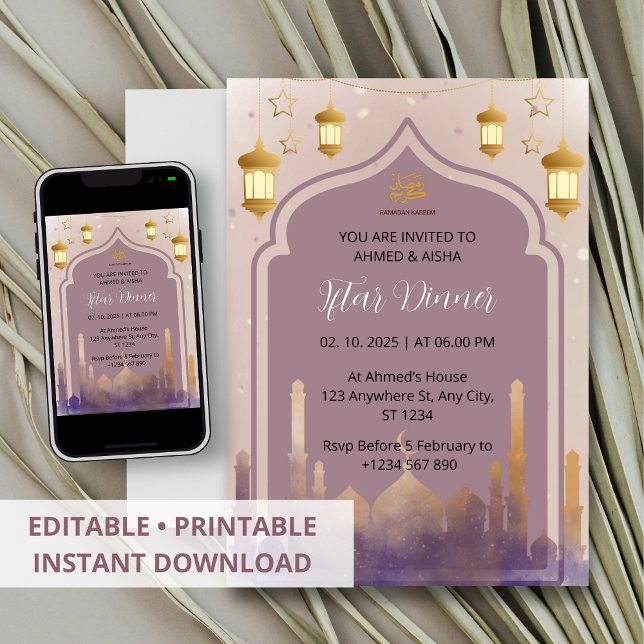Iftar dinner invitation ramadan watercolor mosque (Creator Uploaded)
