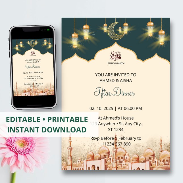 Iftar dinner invitation ramadan watercolor mosque (Creator Uploaded)