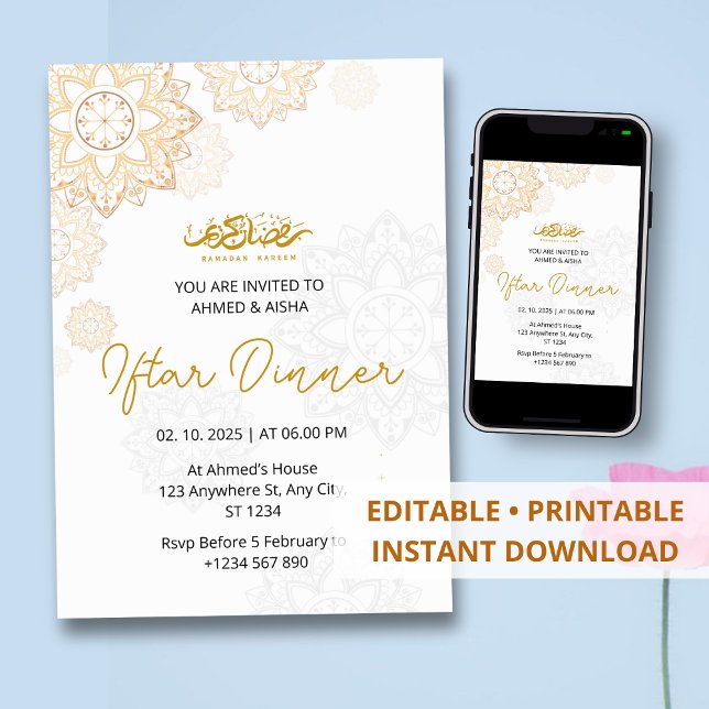 Iftar dinner invitation ramadan white (Creator Uploaded)