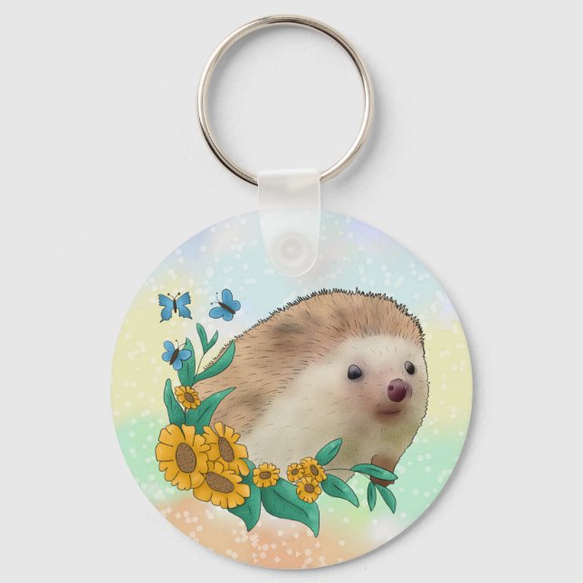 Igel im Blumenbeet  Keychain (Front)