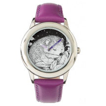 Igel sleeping in autumn leaves with stars