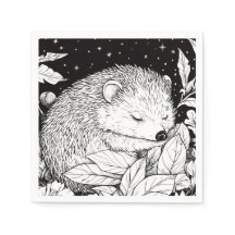 Igel sleeps in the leaves under the stars