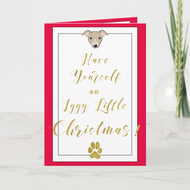 Iggy little Christmas Fun elegant Faux gold script Holiday Card (Front)