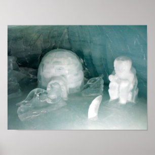 Igloo and Eskimo in ice Poster
