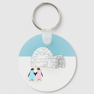 Igloo with coloured penguins keychain