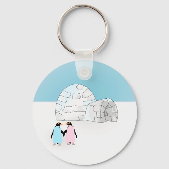 Igloo with coloured penguins keychain (Front)