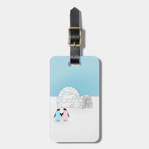 Igloo with coloured penguins luggage tag