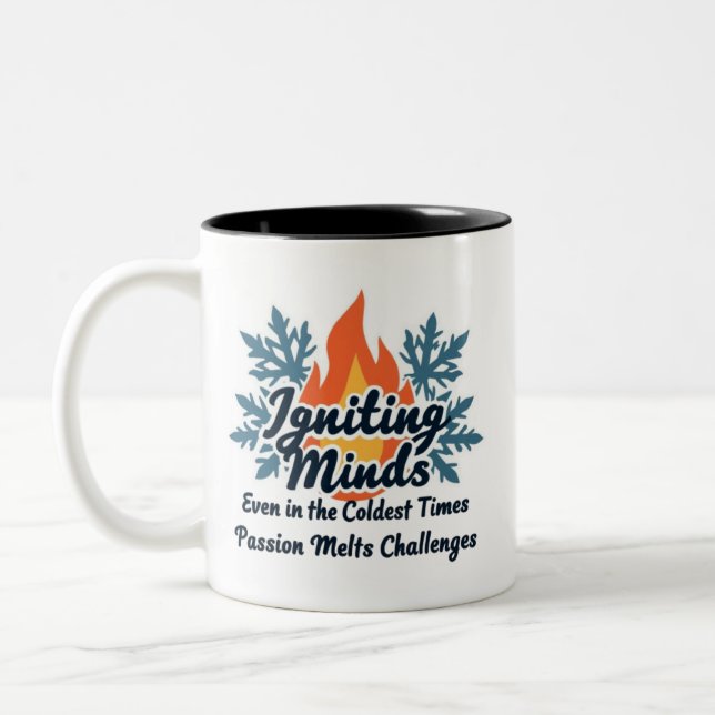 Igniting Minds  Inspirational Winter Passion Two-Tone Coffee Mug (Left)