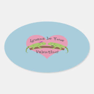 Iguana be your valentine oval sticker