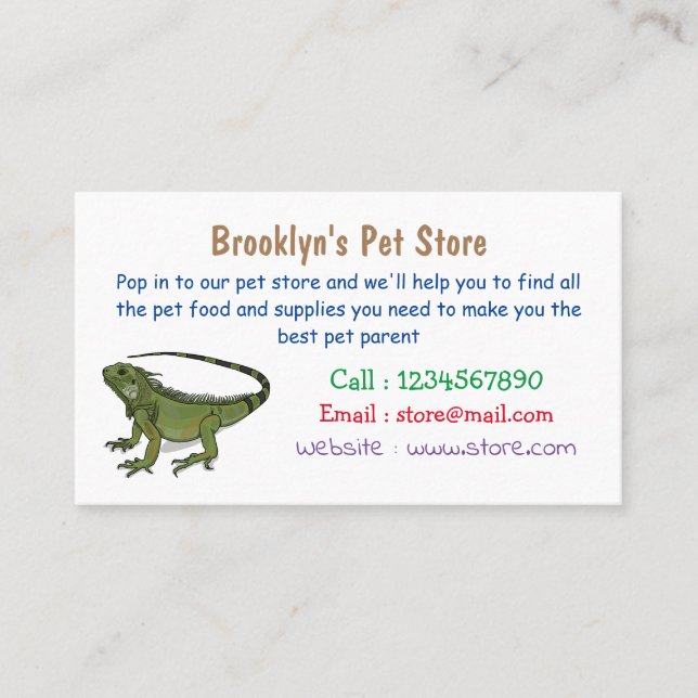 Iguana cartoon illustration business card (Front)