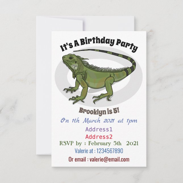 Iguana cartoon illustration invitation (Front)