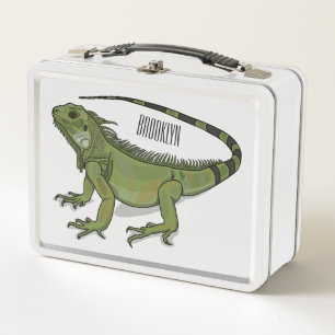 Iguana cartoon illustration metal lunch box