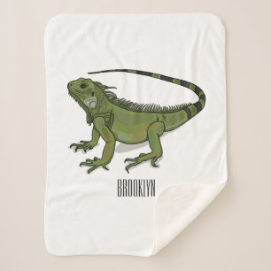 Iguana cartoon illustration sherpa blanket