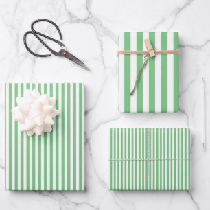 Iguana Green & White Stripes Wrapping Paper Sheet