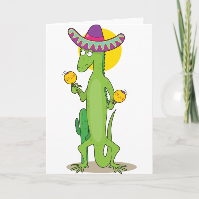 Iguana In A Sombrero Greeting Cards (Front)