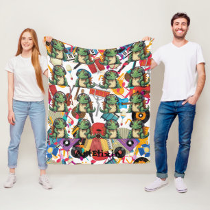 Iguana Listening to Music Print Fleece Blanket