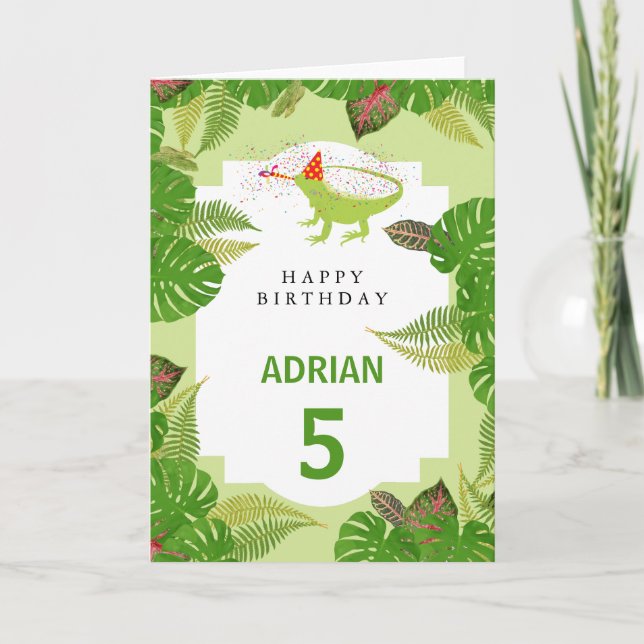 Iguana Lizard Partying Animals Birthday  Card (Front)