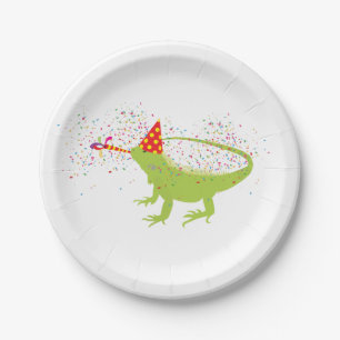 Iguana Lizard Partying Animals Having a Party Paper Plate