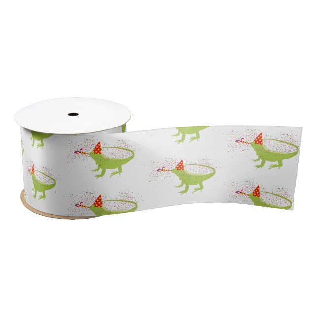Iguana Lizard Partying Animals Having a Party   Satin Ribbon (Spool)