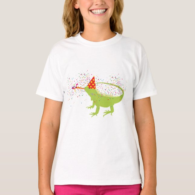 Iguana Lizard Partying Animals Having a Party T-Shirt (Front)