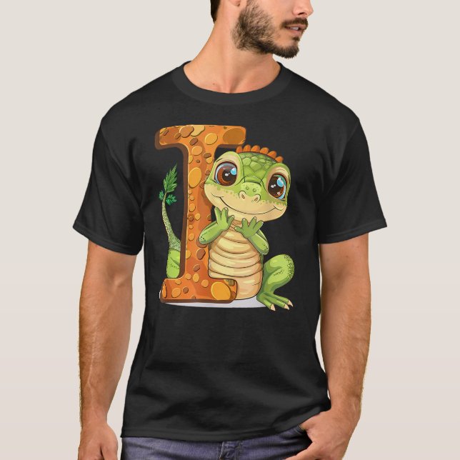 Iguana Lover Gift with Letter I Design; Animal Alp T-Shirt (Front)