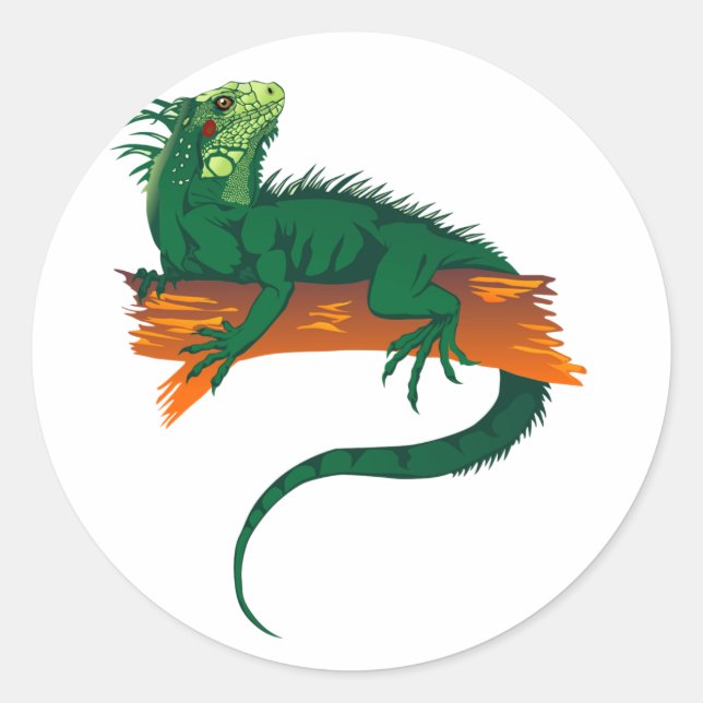 Iguana on a Branch Classic Round Sticker (Front)