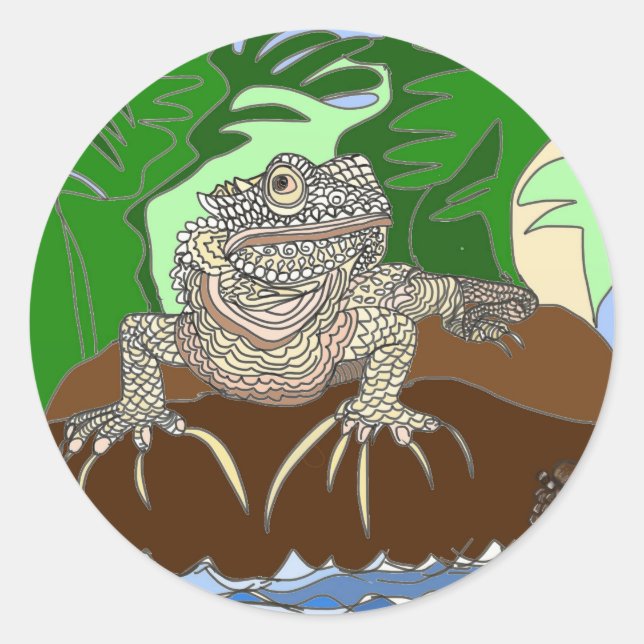 Iguana on a rock classic round sticker (Front)