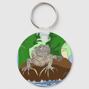 Iguana on a rock keychain
