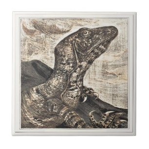 Iguana Reptile Dutch Victorian Art Tile