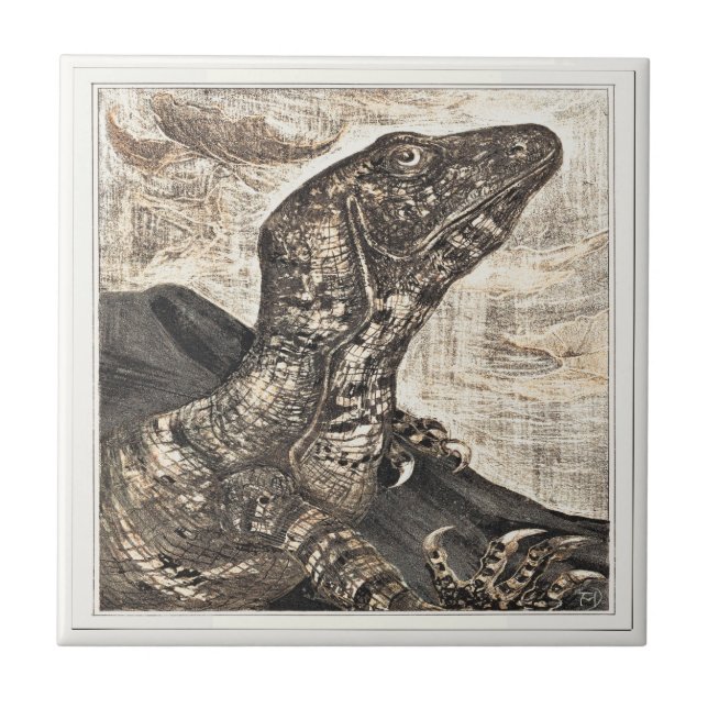 Iguana Reptile Dutch Victorian Art Tile (Front)