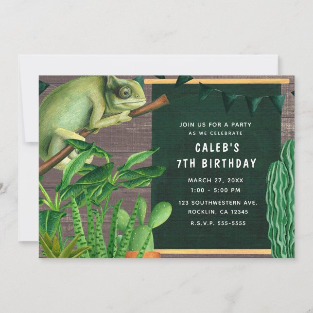 Iguana Reptile Southwest Rustic Birthday Party Invitation (Front)