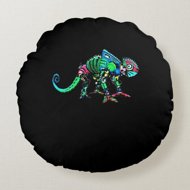 Iguana robot round pillow (Front)