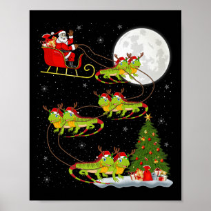 Iguana Santa Sleigh Flying Funny Magical Christmas Poster