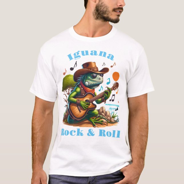 Iguana Serenading Swamp Dweller Rock & Roll T-Shirt (Front)