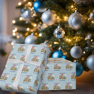 Iguana Wish You a Merry Christmas Blue Wrapping Paper