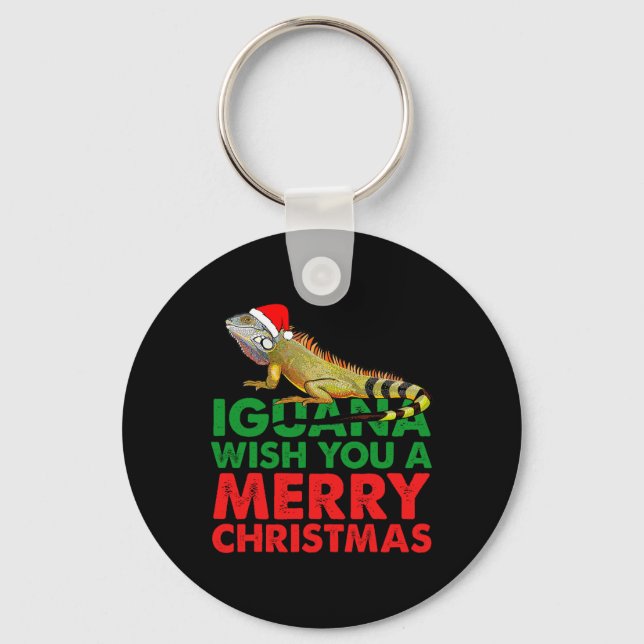 Iguana Wish You A Merry Christmas Funny Iguana  Keychain (Front)