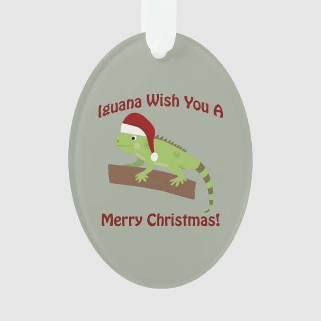 Iguana Wish You A Merry Christmas Ornament (Front)
