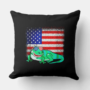 Iguana with America Flag Throw Pillow
